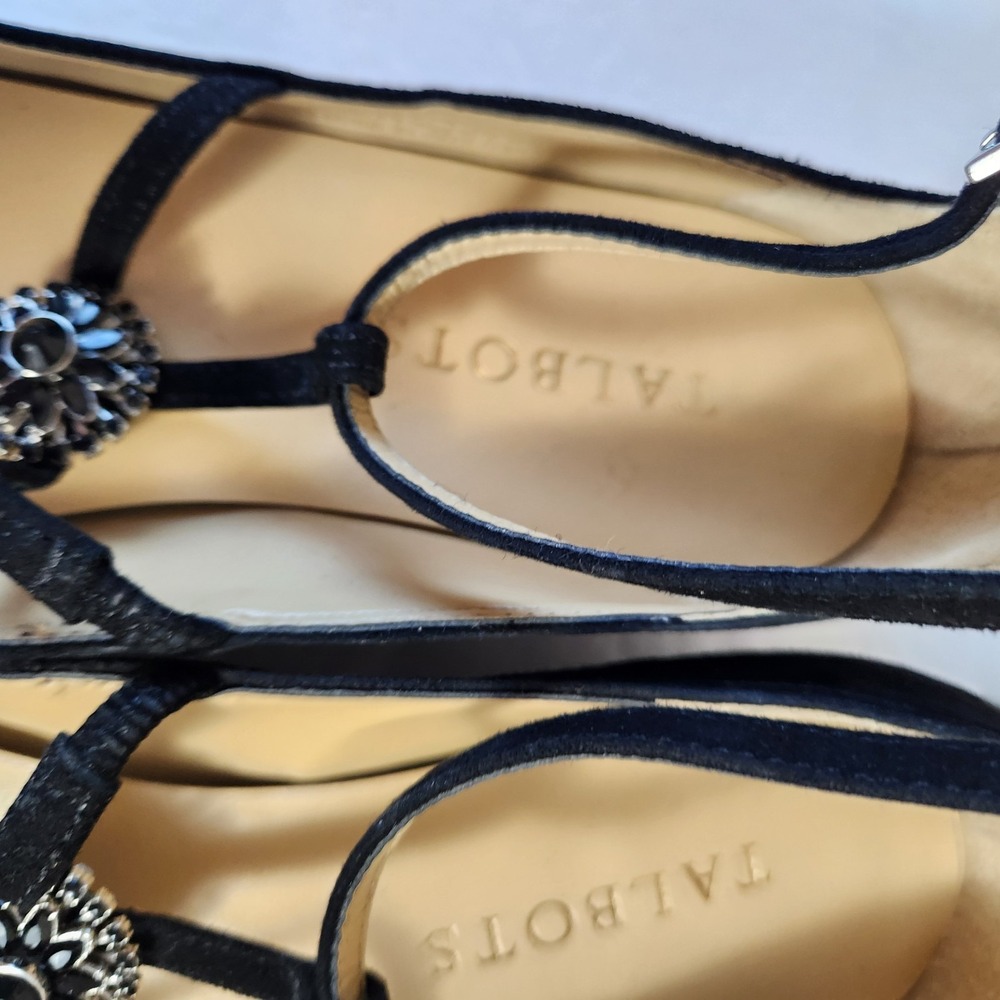 Talbots Womens Black Suede Edison Shoes Size 6.5 M Strappy Jewel Mary Jane Flats - Picture 14 of 16